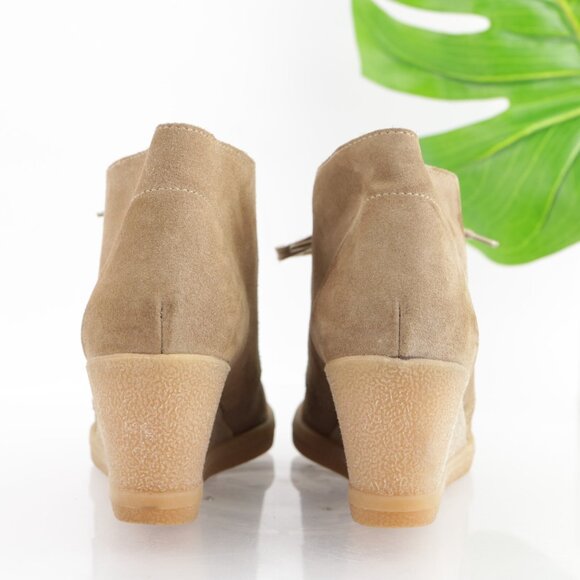 J Crew Womens McAllister Boots Size 7 Tan Suede Lace Up Wedge Heel Desert Bootie - Picture 4 of 12